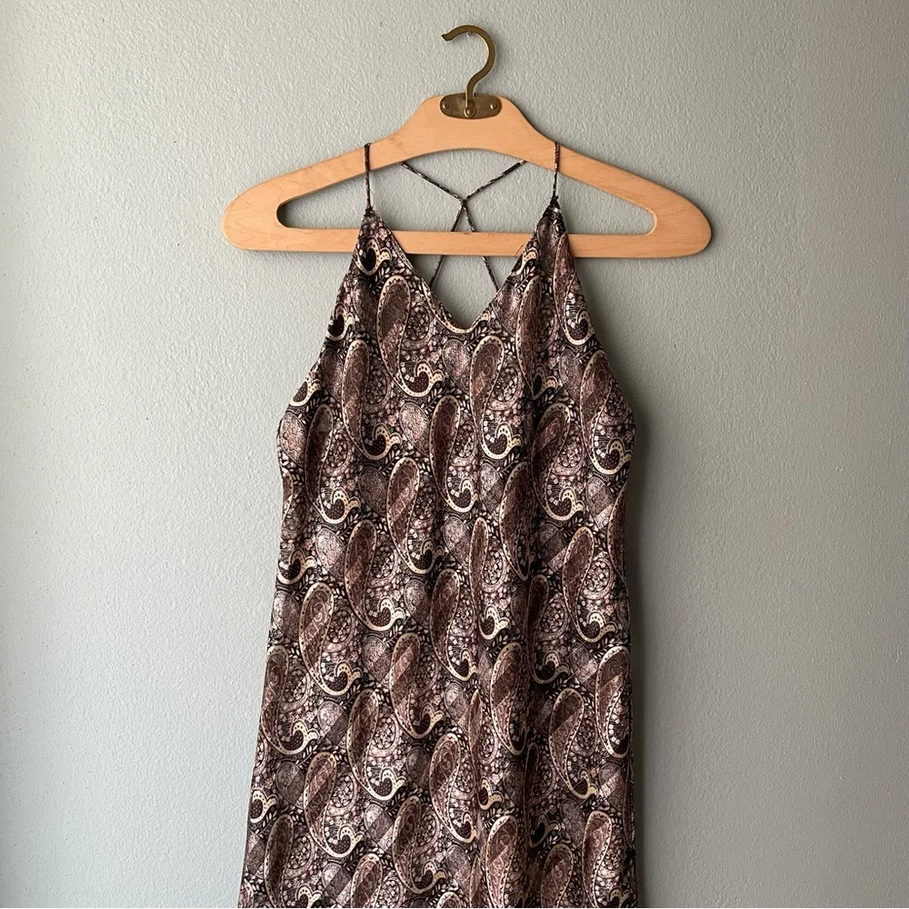 Indulgence | Vintage 70s Rare Paisley Brown Silky Maxi Slip Nightgown Dress - Picture 6 of 14